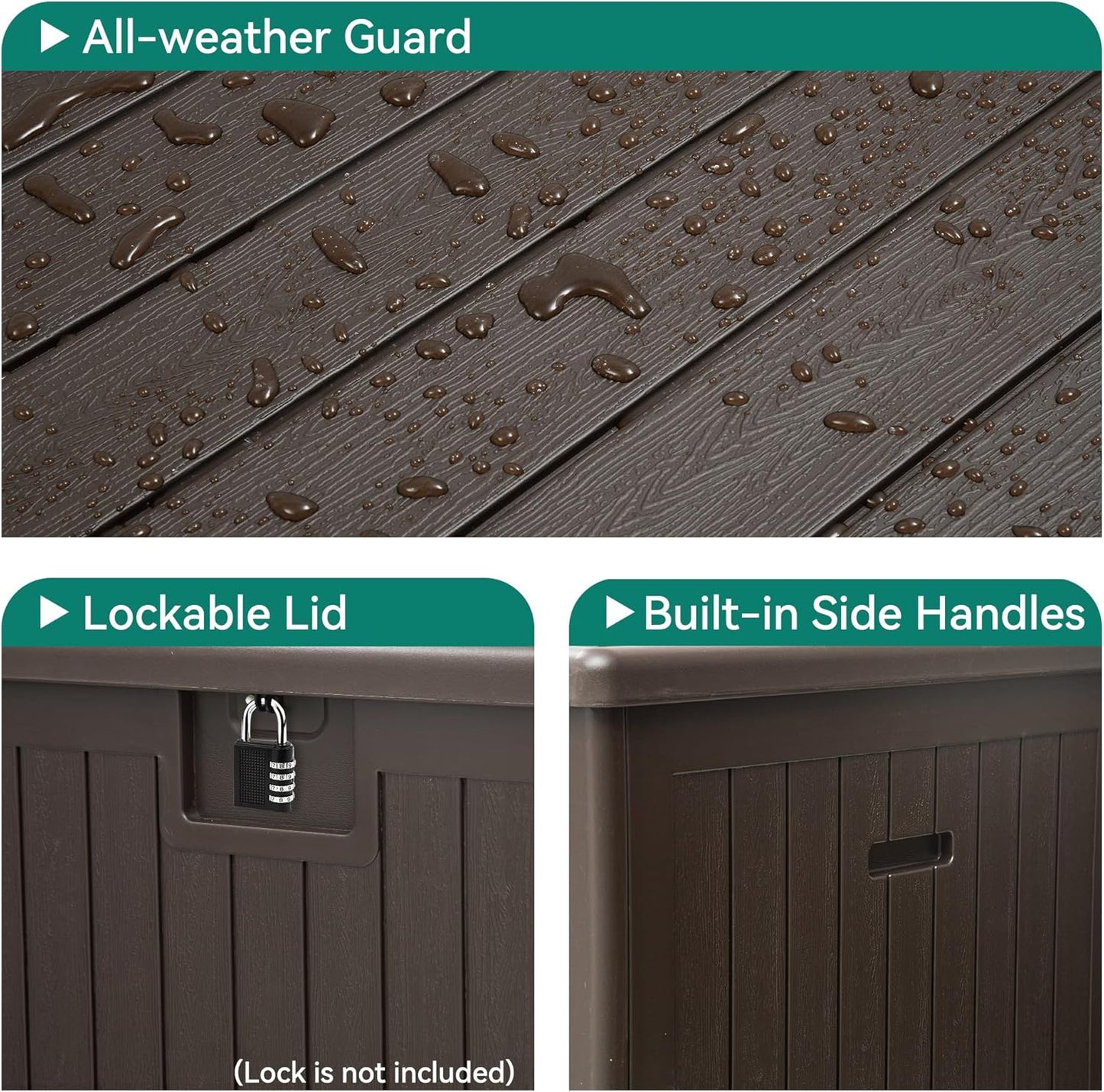 100 Gallon Resin Deck Box Weather Resistant Lockable Outdoor Storage Taupe