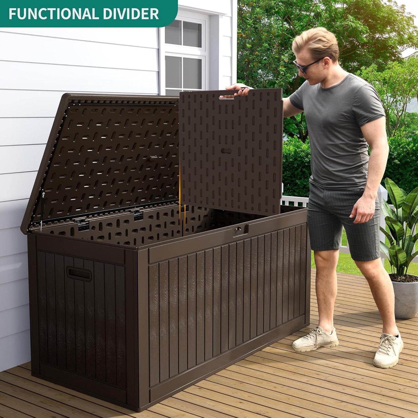 260 Gallon XXL Deck Box Outdoor Resin Lockable Water Resistant Storage Brown
