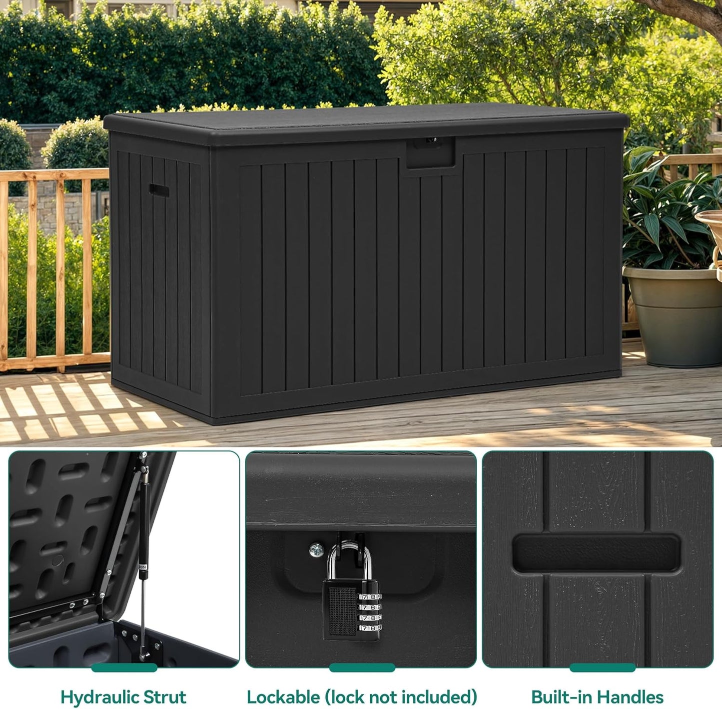 260 Gallon XXL Deck Box Outdoor Resin Lockable Water Resistant Storage Brown