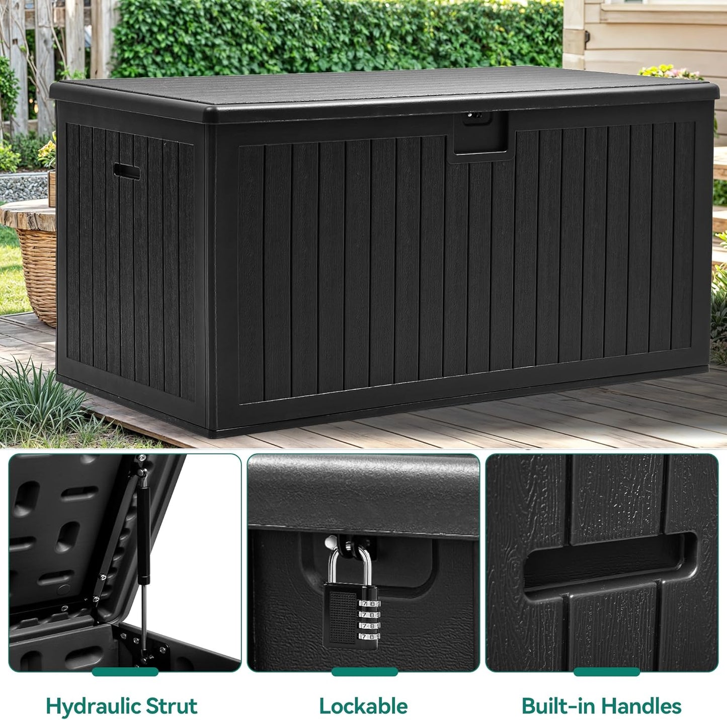 260 Gallon XXL Deck Box Outdoor Resin Lockable Water Resistant Storage Brown
