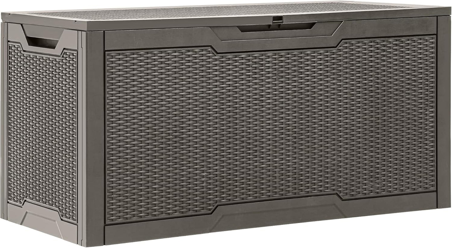 100 Gallon Resin Deck Box Weather Resistant Lockable Outdoor Storage Taupe