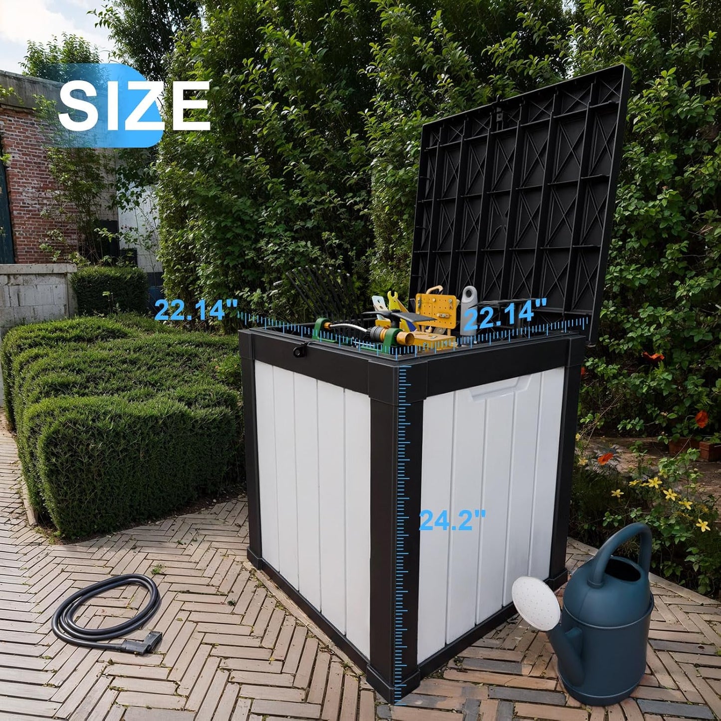 100 Gallon Resin Deck Box Lockable Waterproof Outdoor Storage Black