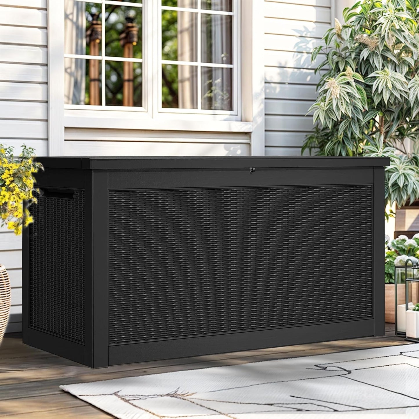 100 Gallon Resin Deck Box Weather Resistant Lockable Outdoor Storage Taupe