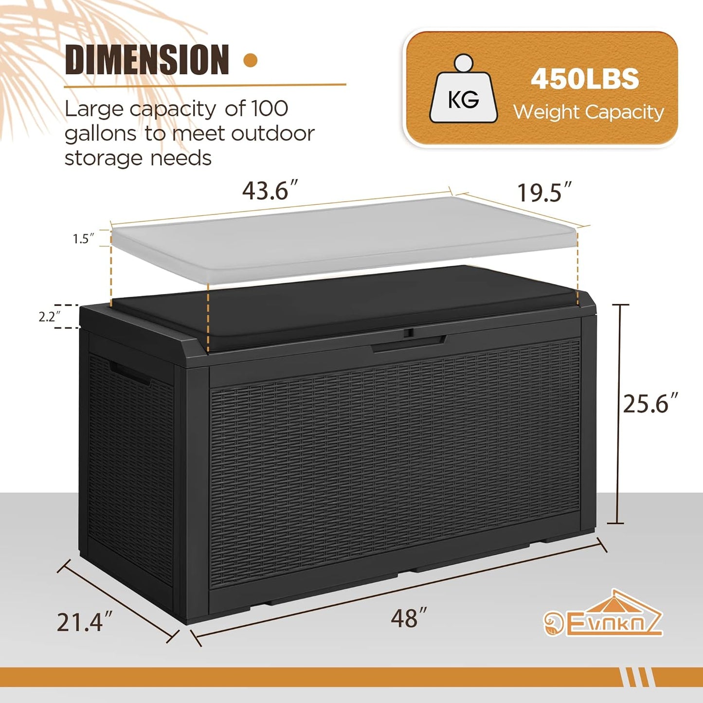 100 Gallon Large Resin Deck Box Waterproof Lockable Outdoor Storage Black