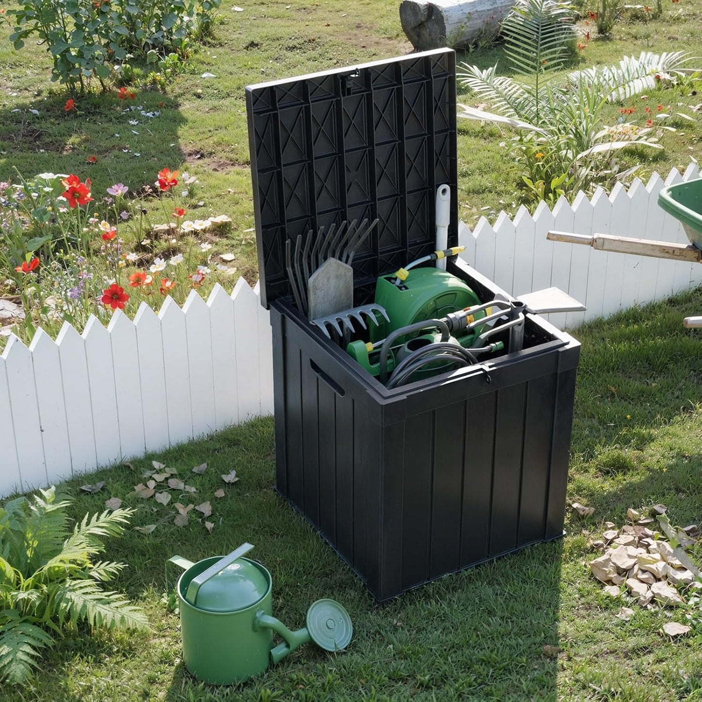 100 Gallon Resin Deck Box Lockable Waterproof Outdoor Storage Black