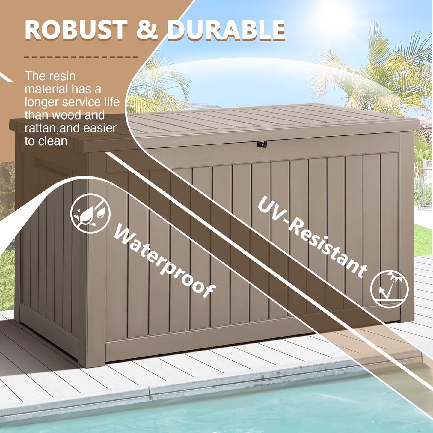 100 Gallon Large Resin Deck Box Waterproof Lockable Outdoor Storage Black