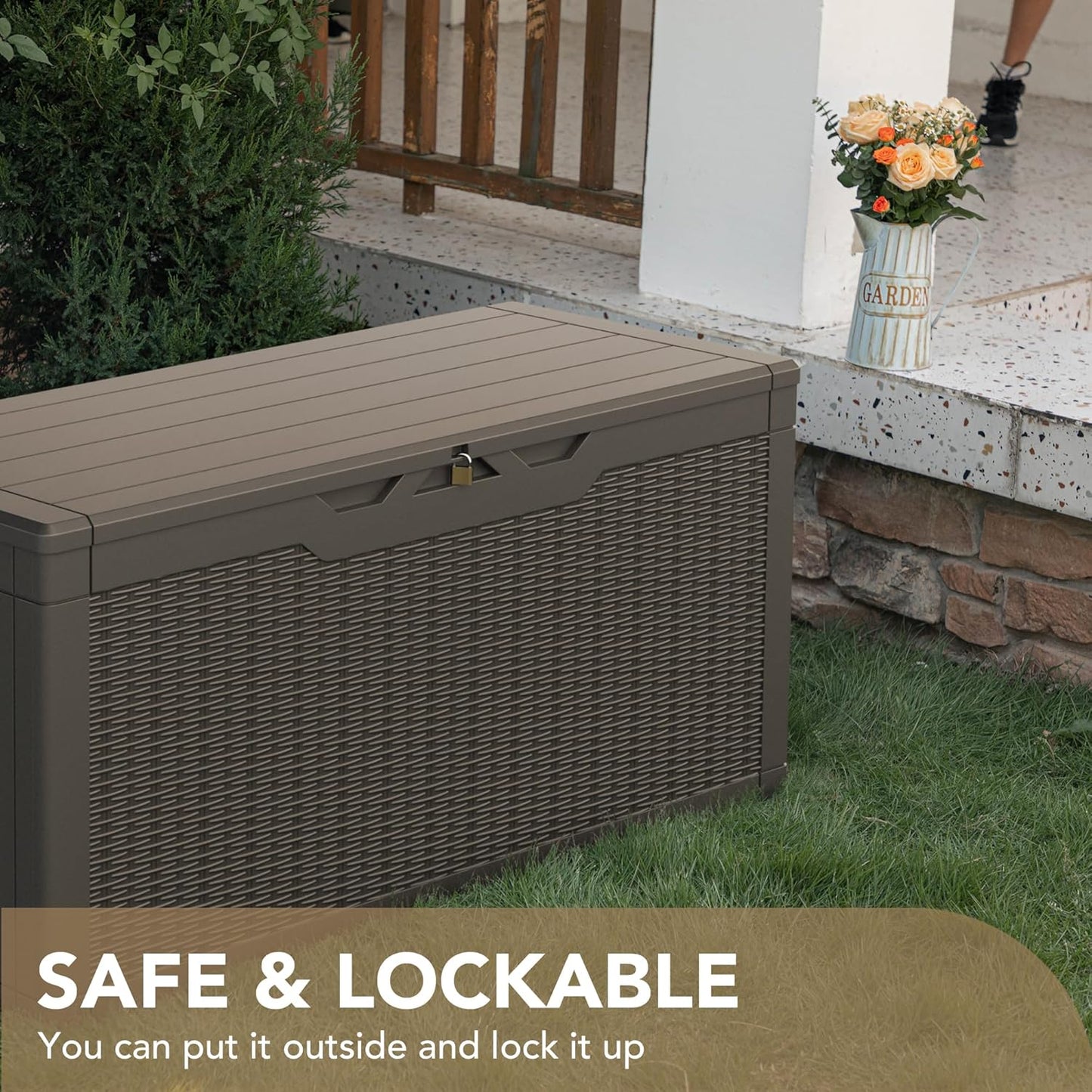 100 Gallon Large Resin Deck Box Waterproof Lockable Outdoor Storage Black