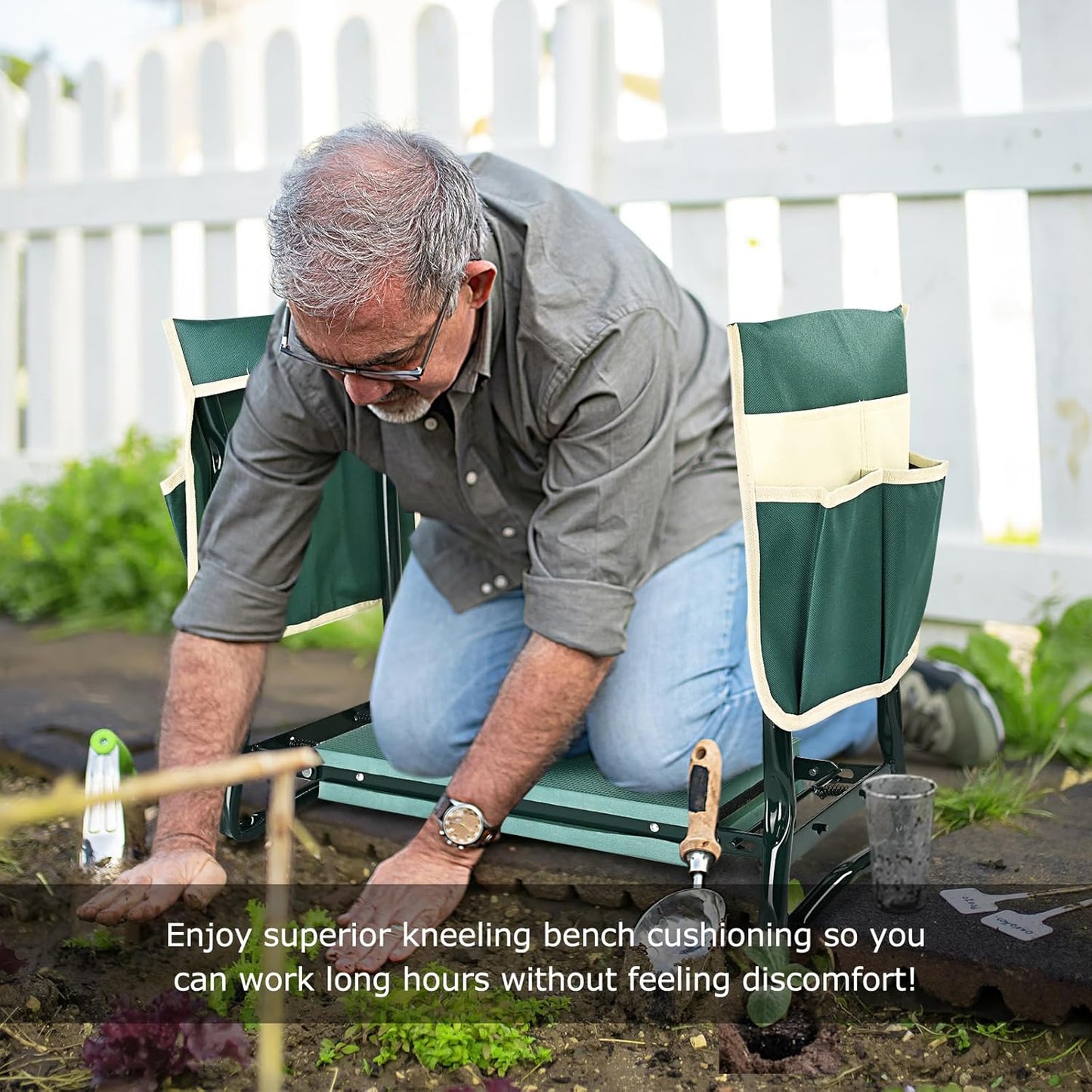 Upgraded Foldable Garden Kneeler and Seat with Soft Pad and Tool Pouches