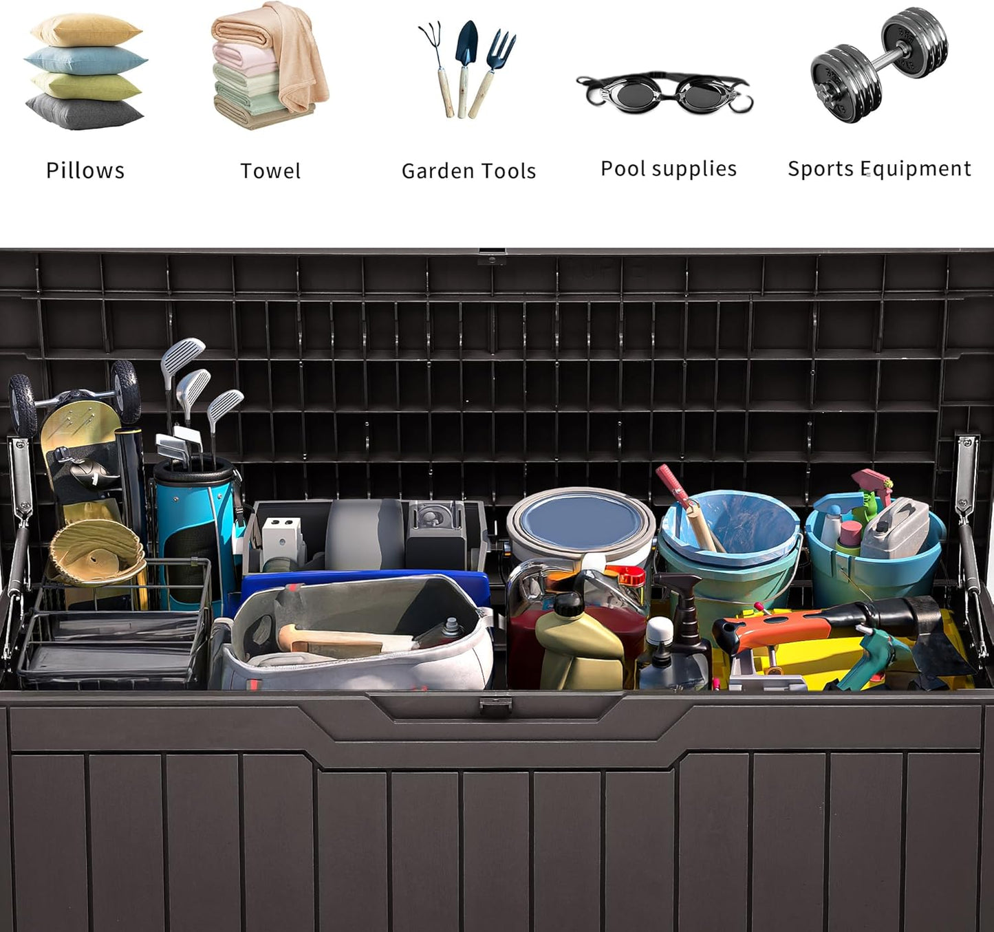 260 Gallon XXL Deck Box Outdoor Resin Lockable Water Resistant Storage Brown