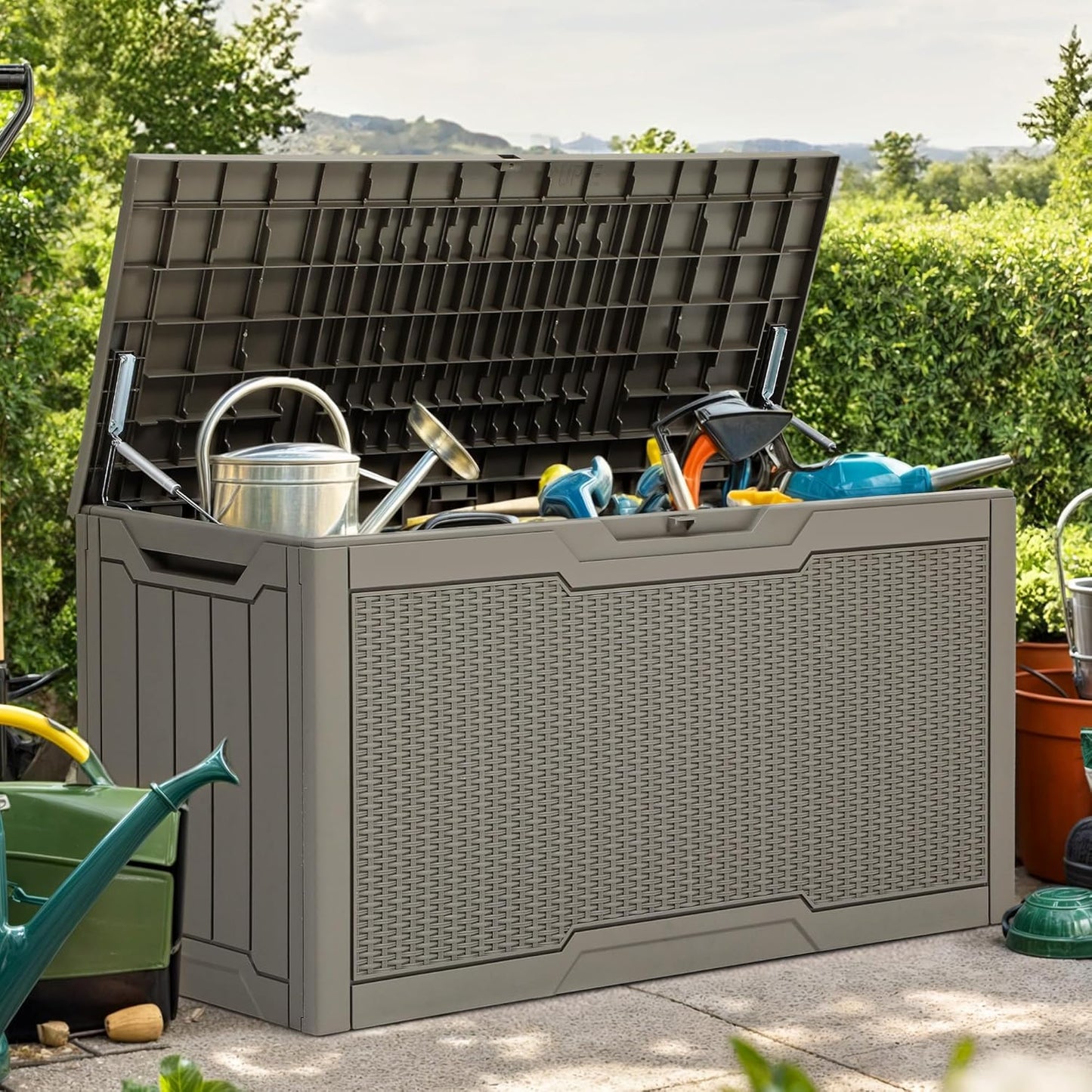 260 Gallon XXL Deck Box Outdoor Resin Lockable Water Resistant Storage Brown