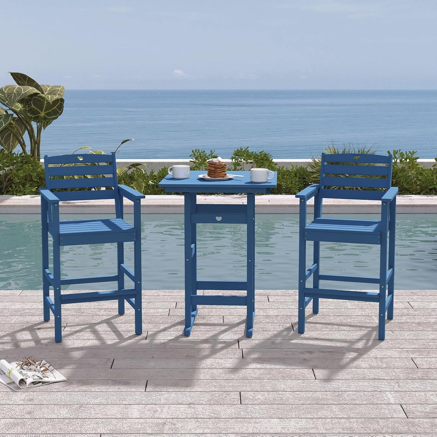 3 Piece Bar Height Patio Table and Chairs Set Weather Resistant HDPE Navy