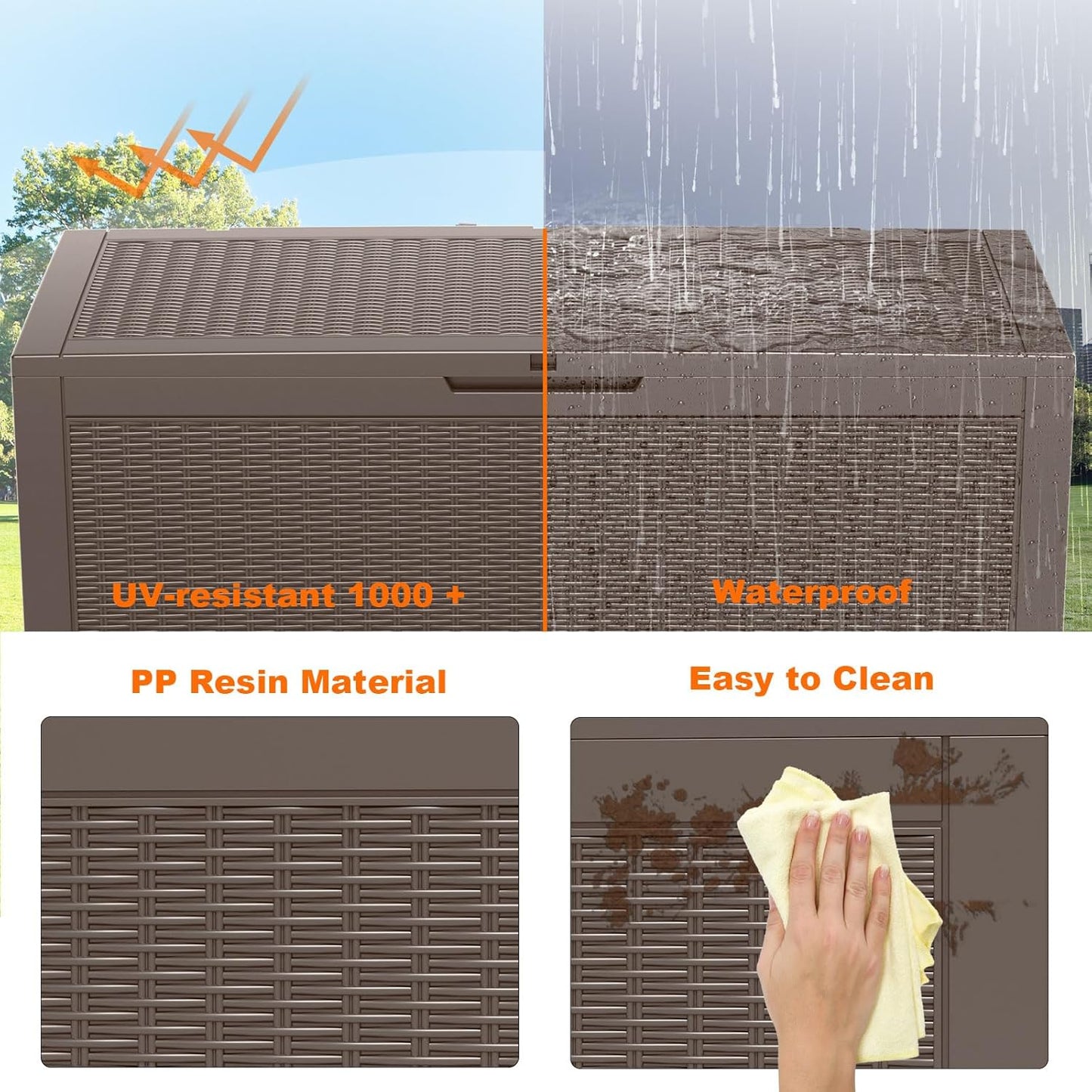 100 Gallon Resin Deck Box Lockable Waterproof Outdoor Storage Black