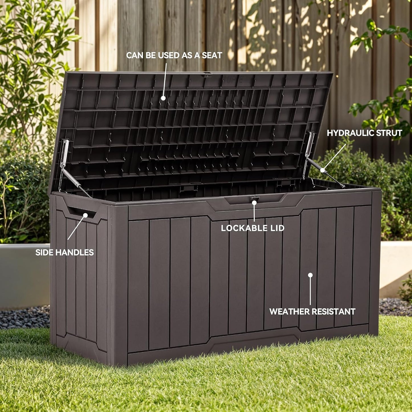 100 Gallon Resin Deck Box Weather Resistant Lockable Outdoor Storage Taupe
