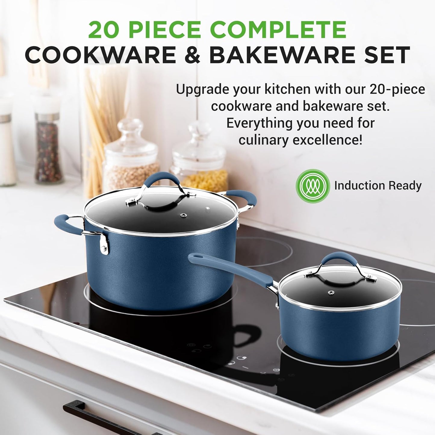 20 Piece Nonstick Cookware and Bakeware Set Pots and Pans with Cool Touch Handles