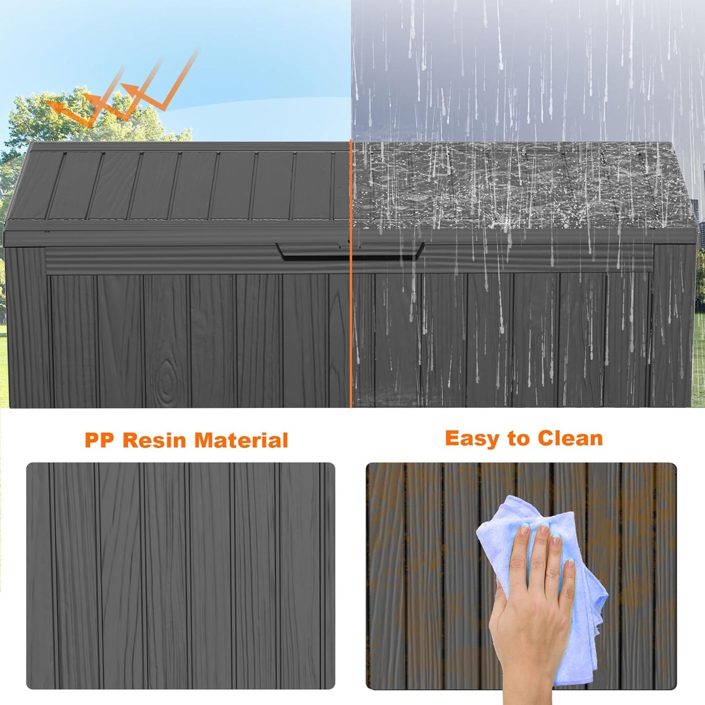 100 Gallon Resin Deck Box Lockable Waterproof Outdoor Storage Black