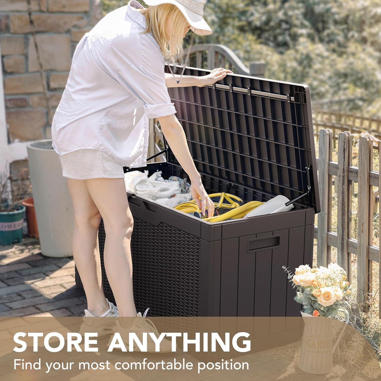 100 Gallon Large Resin Deck Box Waterproof Lockable Outdoor Storage Black