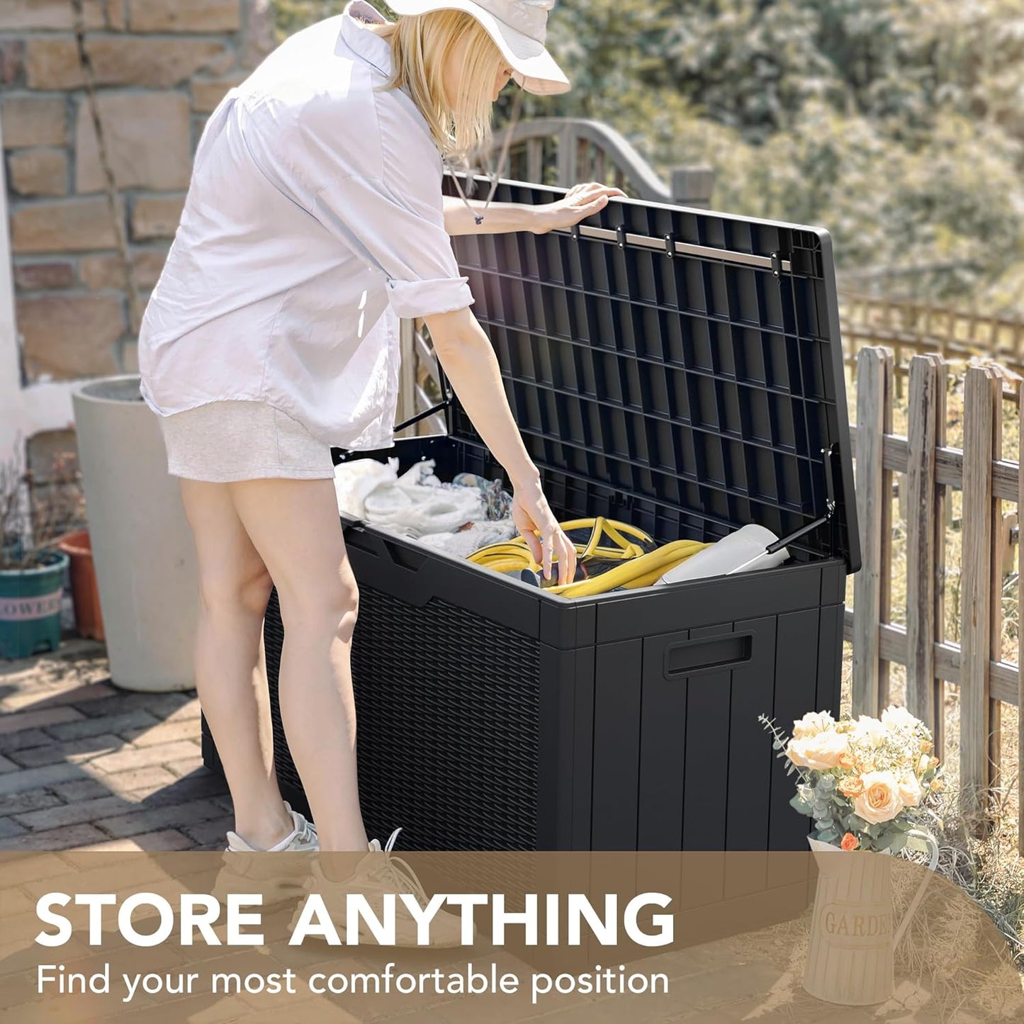 100 Gallon Large Resin Deck Box Waterproof Lockable Outdoor Storage Black
