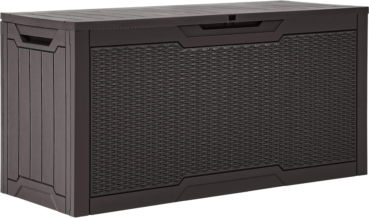 260 Gallon XXL Deck Box Outdoor Resin Lockable Water Resistant Storage Brown
