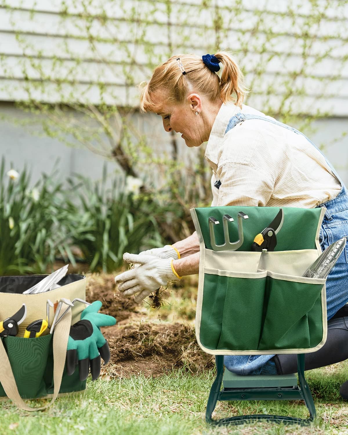Upgraded Foldable Garden Kneeler and Seat with Soft Pad and Tool Pouches