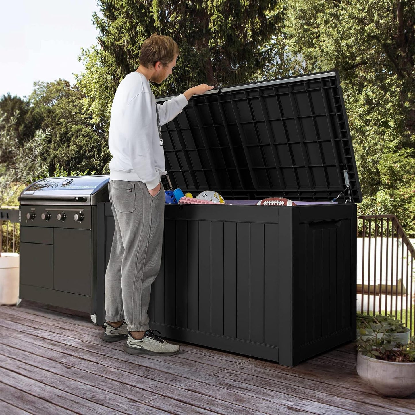 100 Gallon Large Resin Deck Box Waterproof Lockable Outdoor Storage Black