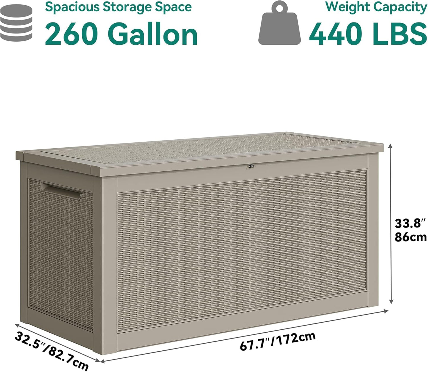 100 Gallon Resin Deck Box Weather Resistant Lockable Outdoor Storage Taupe