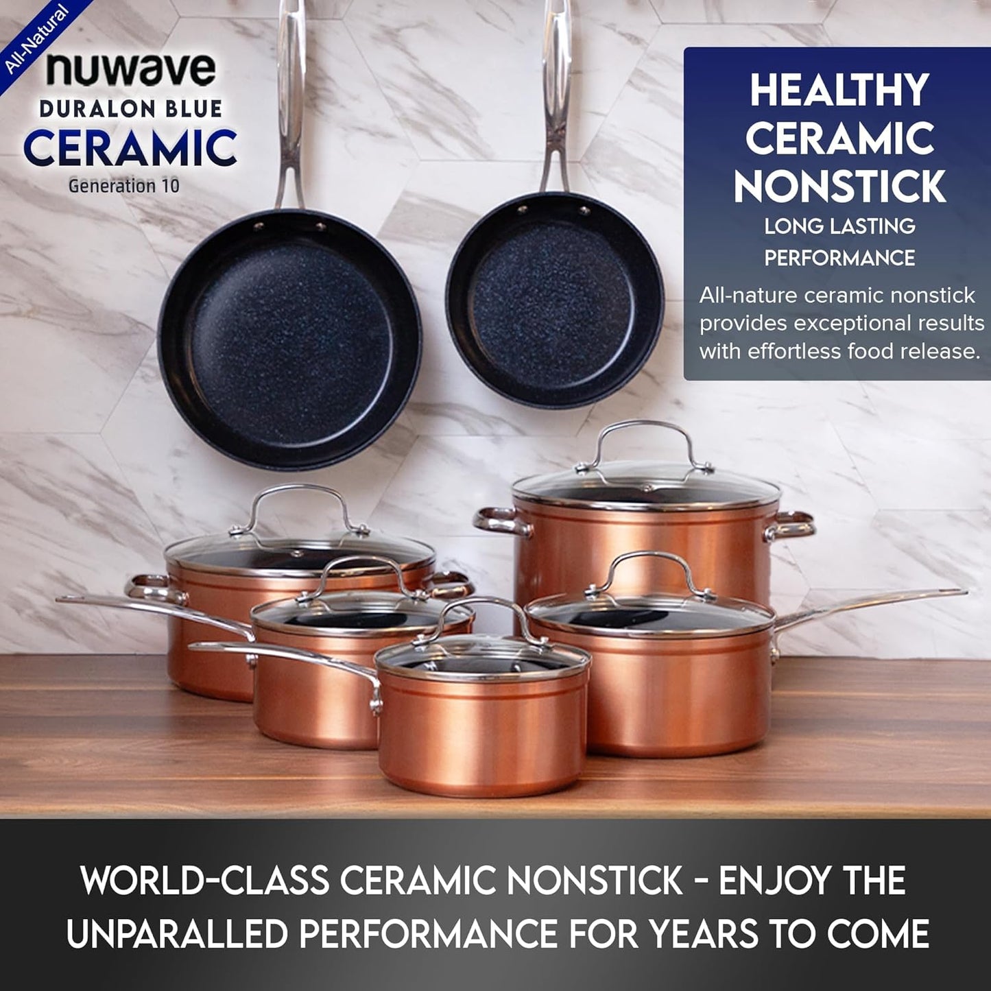 Duralon Blue Ceramic Nonstick Cookware Set Diamond Infused PFAS Free
