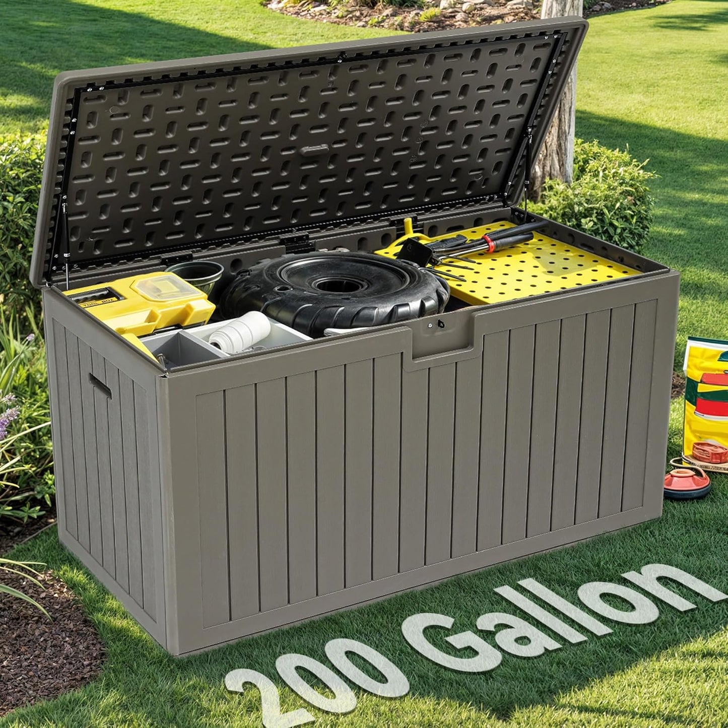 260 Gallon XXL Deck Box Outdoor Resin Lockable Water Resistant Storage Brown