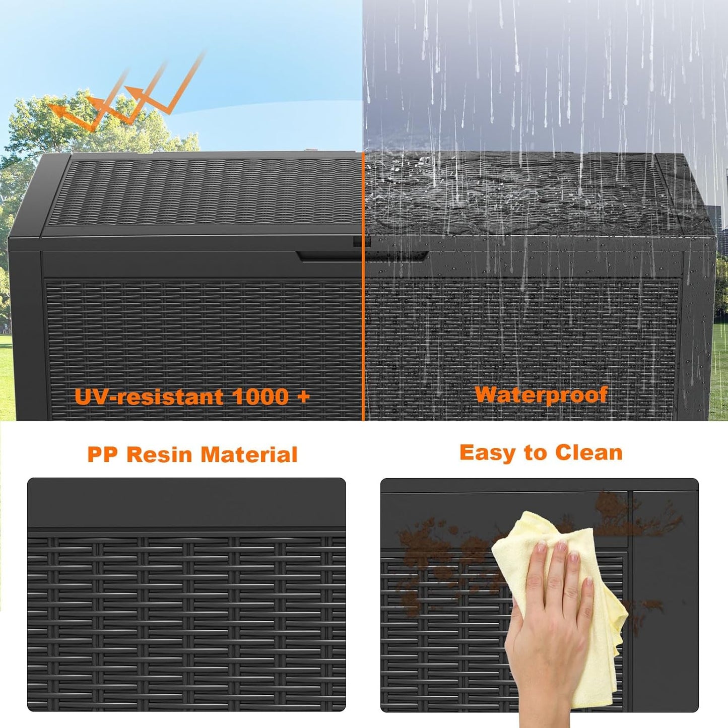 100 Gallon Resin Deck Box Lockable Waterproof Outdoor Storage Black