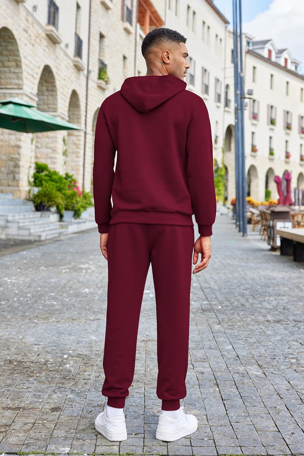 Men's Tracksuits 2 Pieces Waffle Hoodies Jogging Suit Set