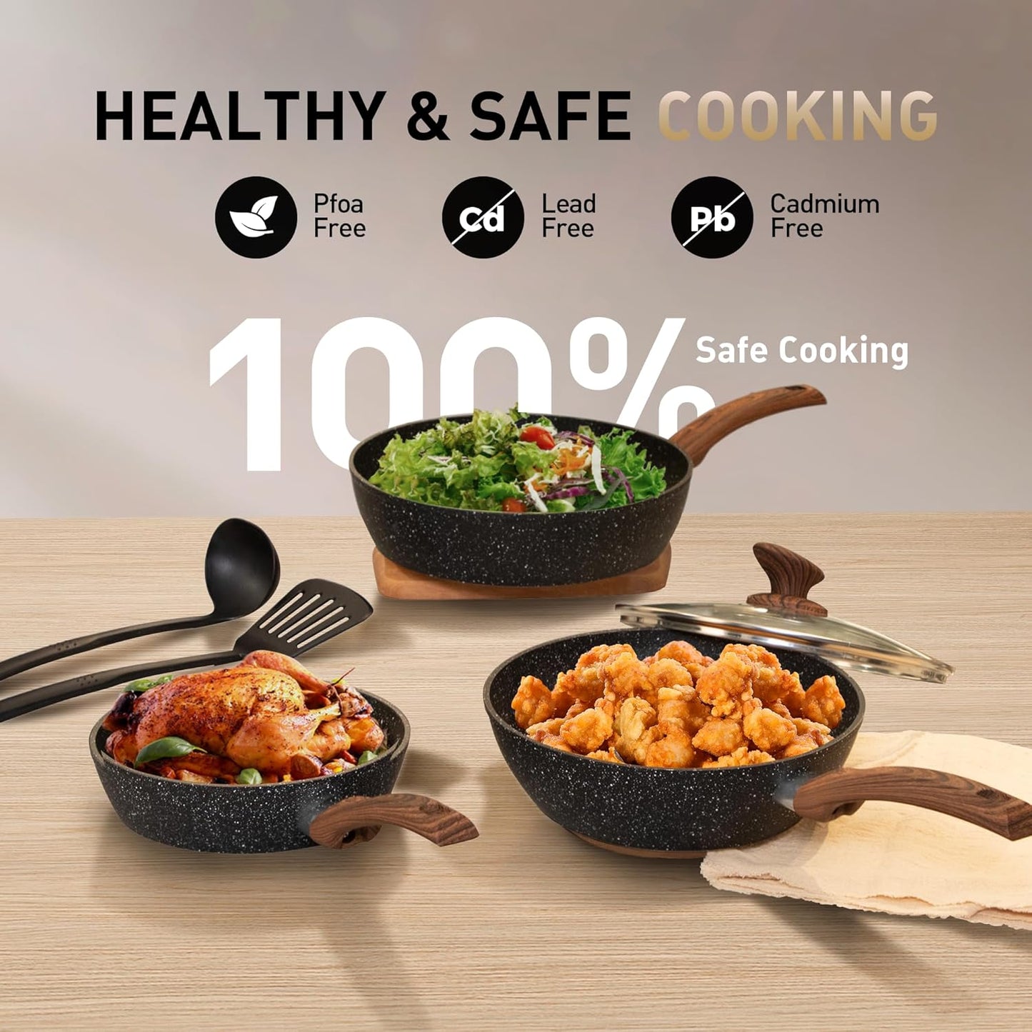 12 Piece Green Granite Nonstick Pots and Pans Set Induction Compatible Cookware