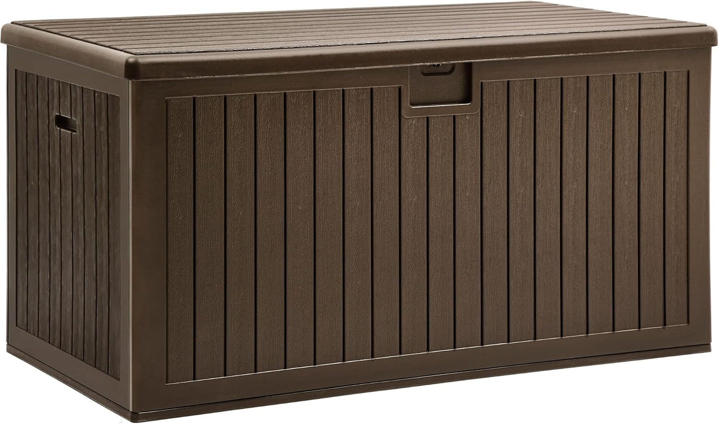 100 Gallon Resin Deck Box Weather Resistant Lockable Outdoor Storage Taupe