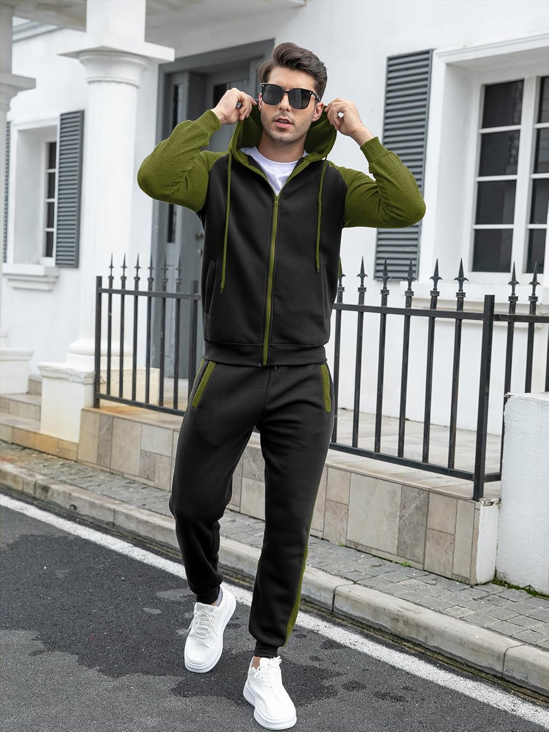 Zip Up Hoodie Sweatsuits Athletic Jogging Suit Set Casual Outfit with Pockets