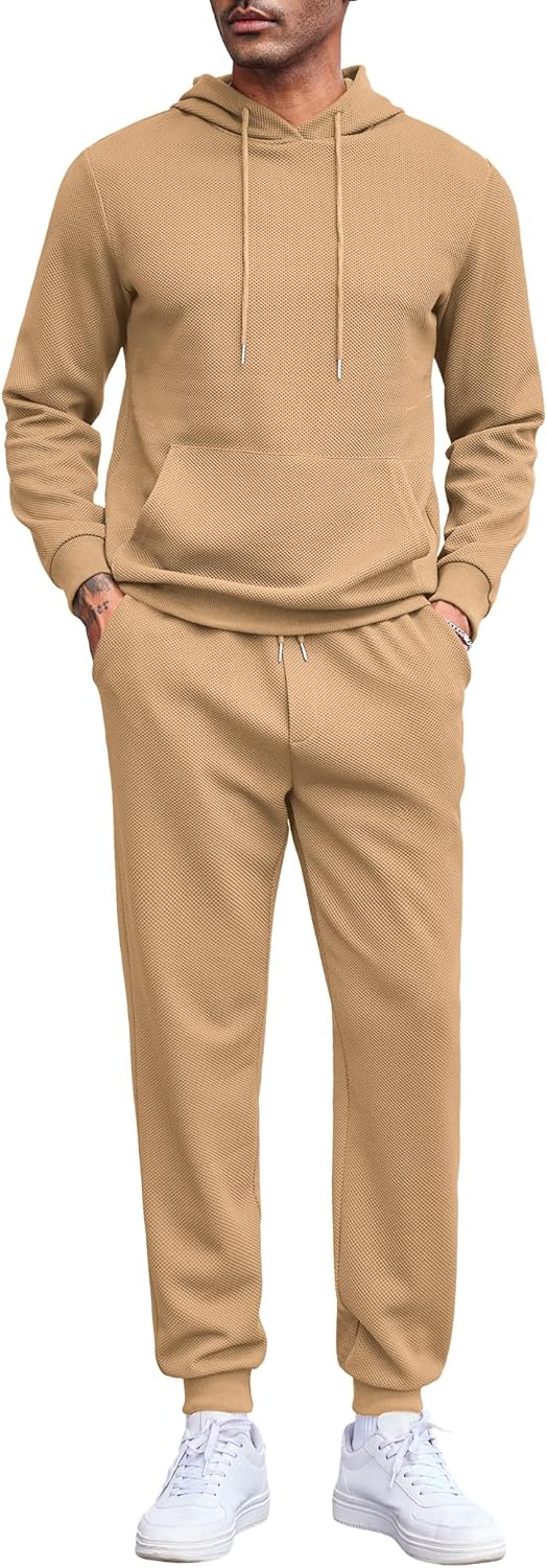 Men's Tracksuits 2 Pieces Waffle Hoodies Jogging Suit Set