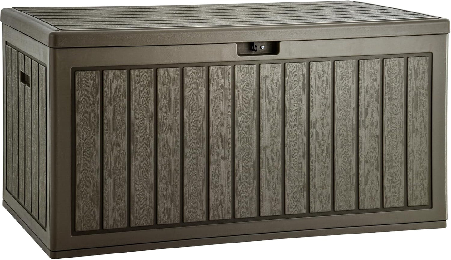 100 Gallon Resin Deck Box Weather Resistant Lockable Outdoor Storage Taupe