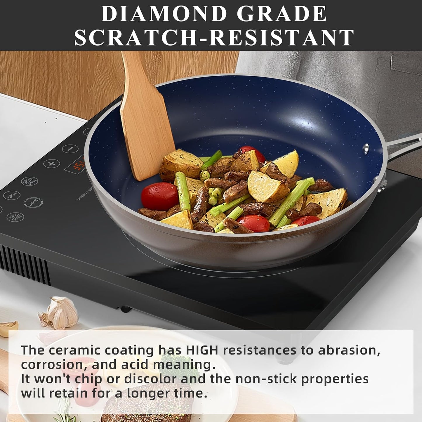 Duralon Blue Ceramic Nonstick Cookware Set Diamond Infused PFAS Free