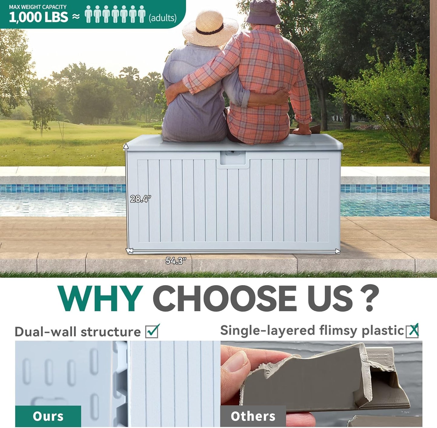 100 Gallon Resin Deck Box Weather Resistant Lockable Outdoor Storage Taupe