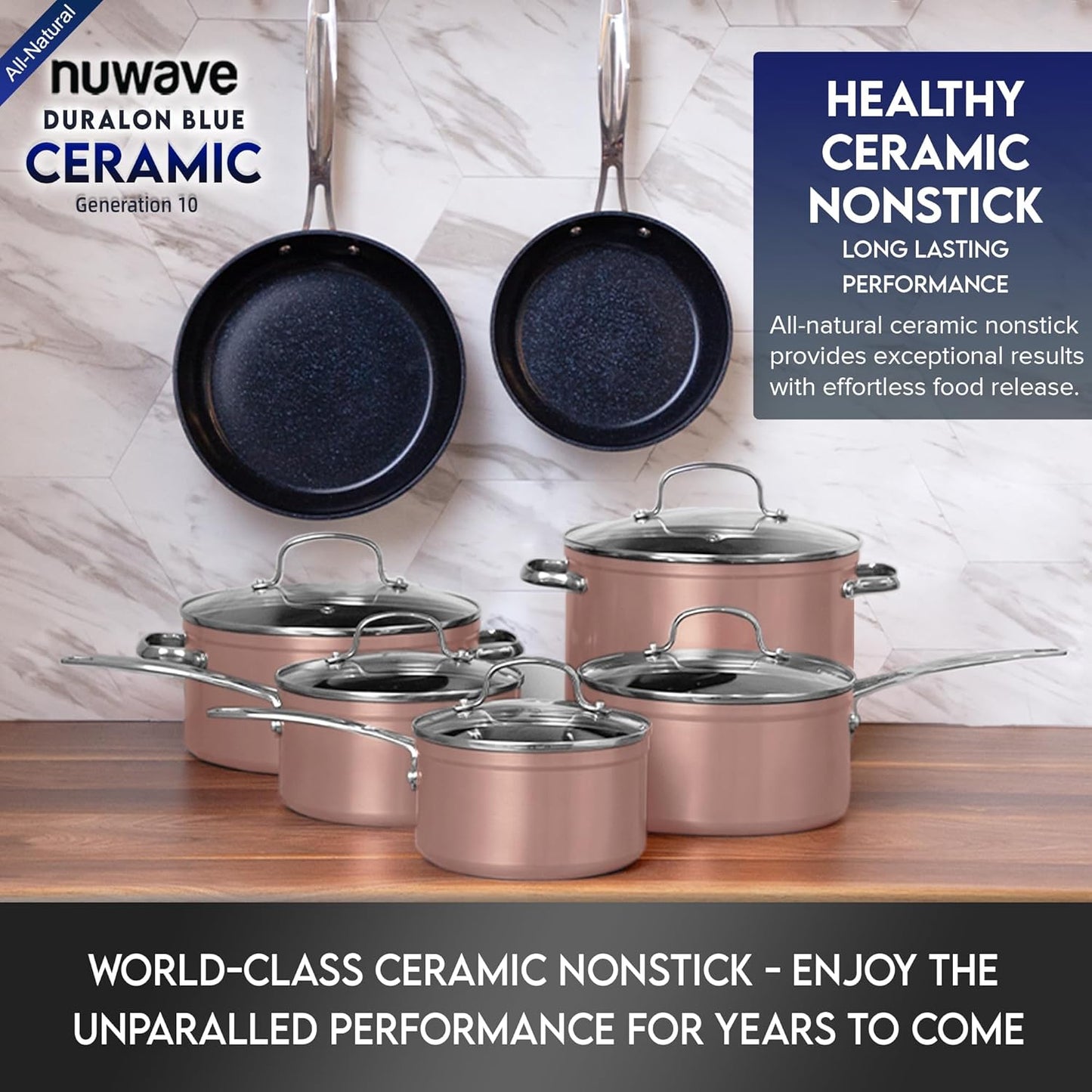 Duralon Blue Ceramic Nonstick Cookware Set Diamond Infused PFAS Free