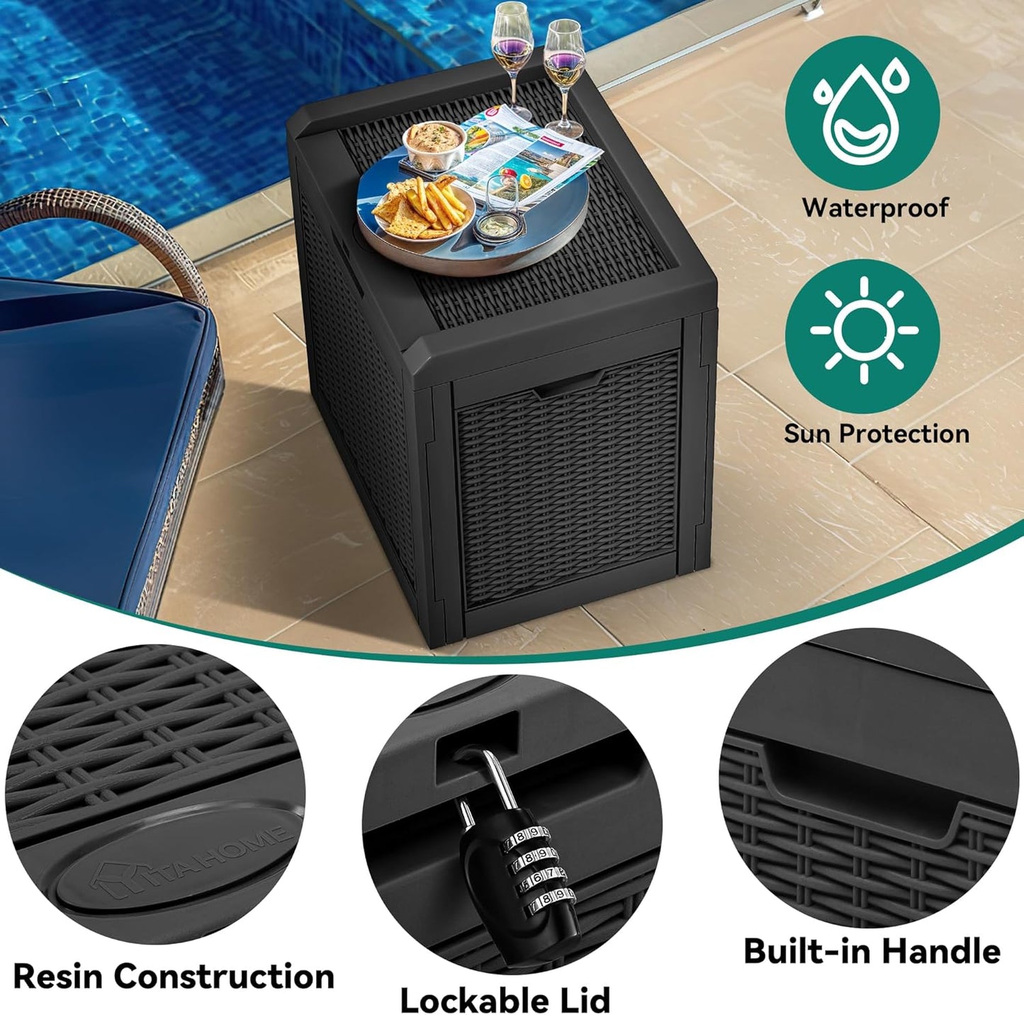100 Gallon Resin Deck Box Weather Resistant Lockable Outdoor Storage Taupe