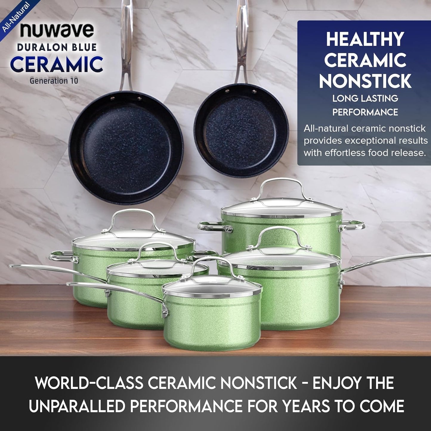 Duralon Blue Ceramic Nonstick Cookware Set Diamond Infused PFAS Free