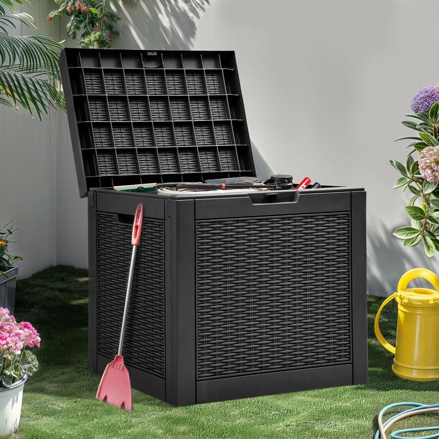 100 Gallon Resin Deck Box Weather Resistant Lockable Outdoor Storage Taupe
