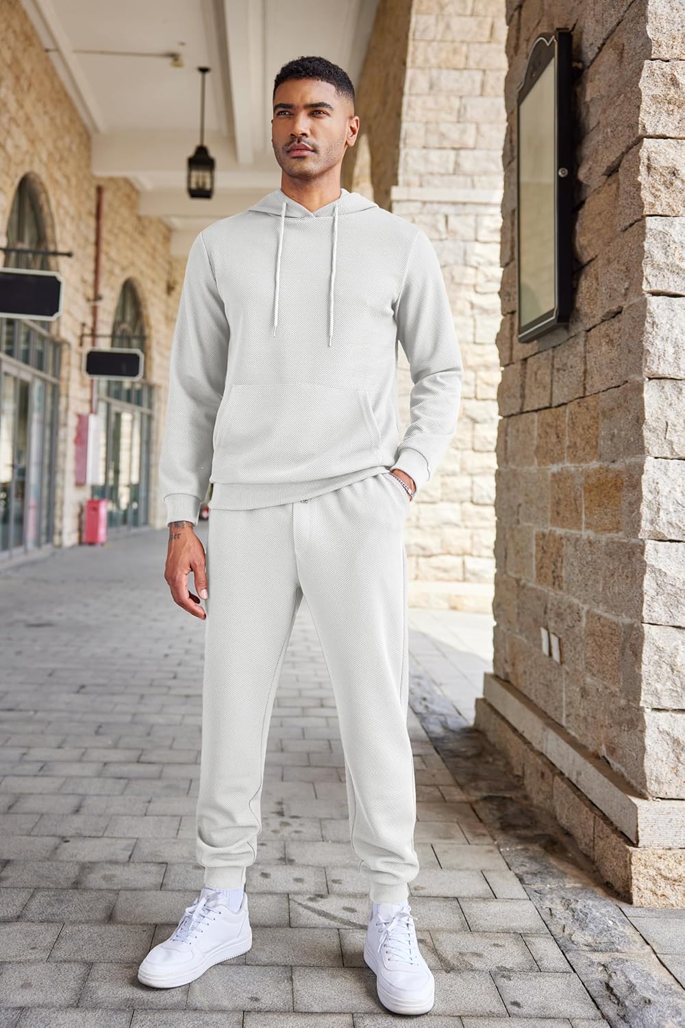 Men's Tracksuits 2 Pieces Waffle Hoodies Jogging Suit Set