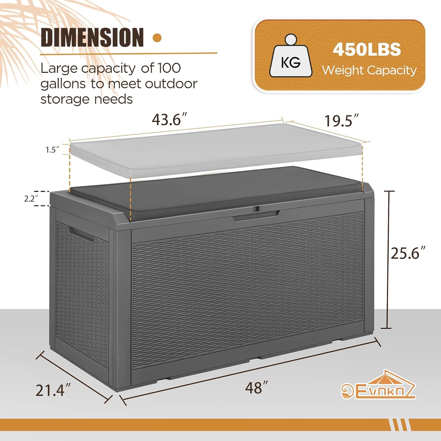 100 Gallon Large Resin Deck Box Waterproof Lockable Outdoor Storage Black