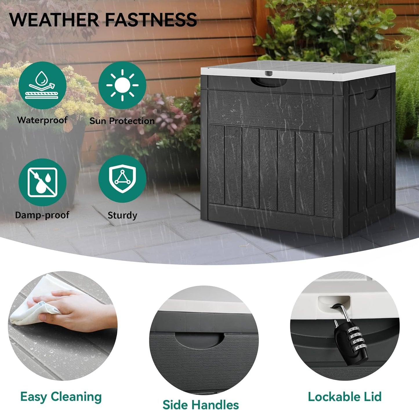 100 Gallon Resin Deck Box Weather Resistant Lockable Outdoor Storage Taupe