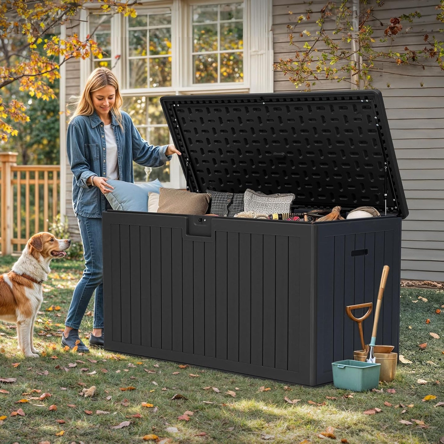 260 Gallon XXL Deck Box Outdoor Resin Lockable Water Resistant Storage Brown