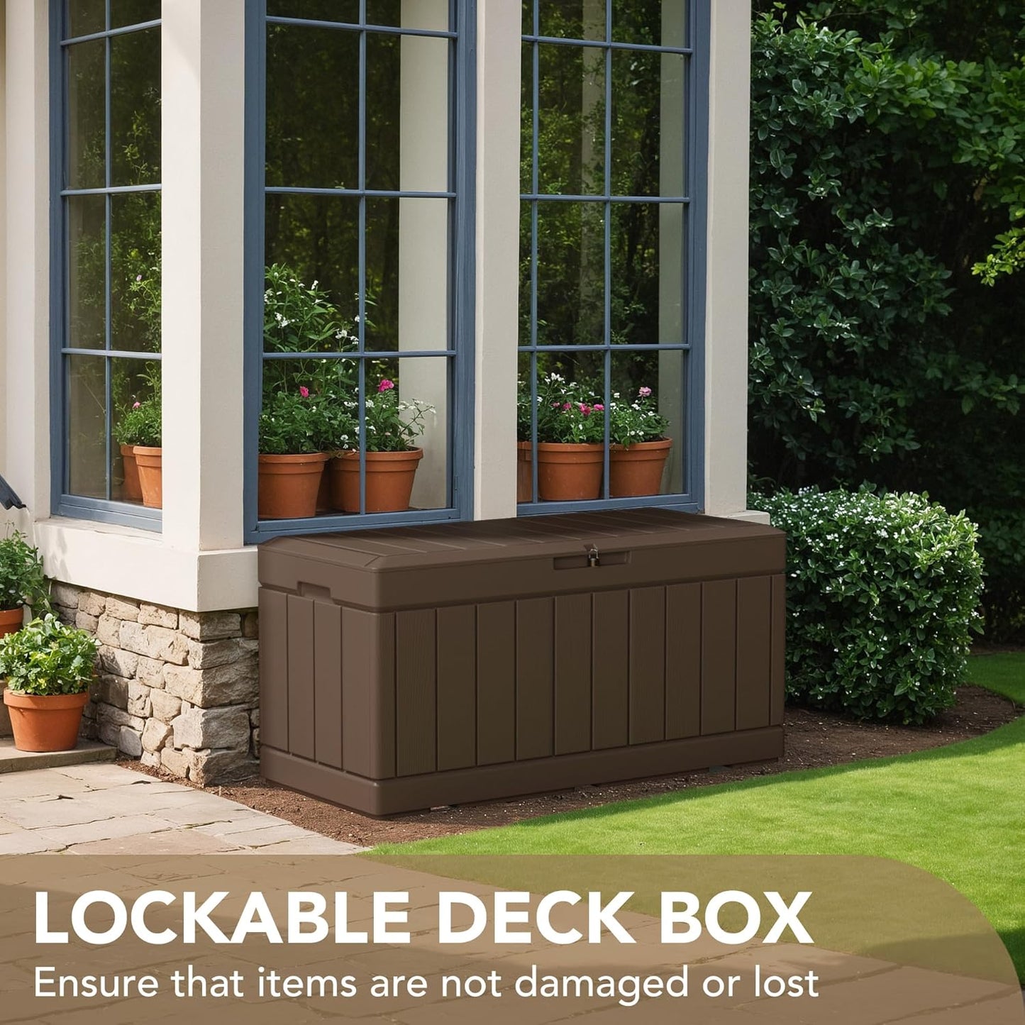 100 Gallon Large Resin Deck Box Waterproof Lockable Outdoor Storage Black