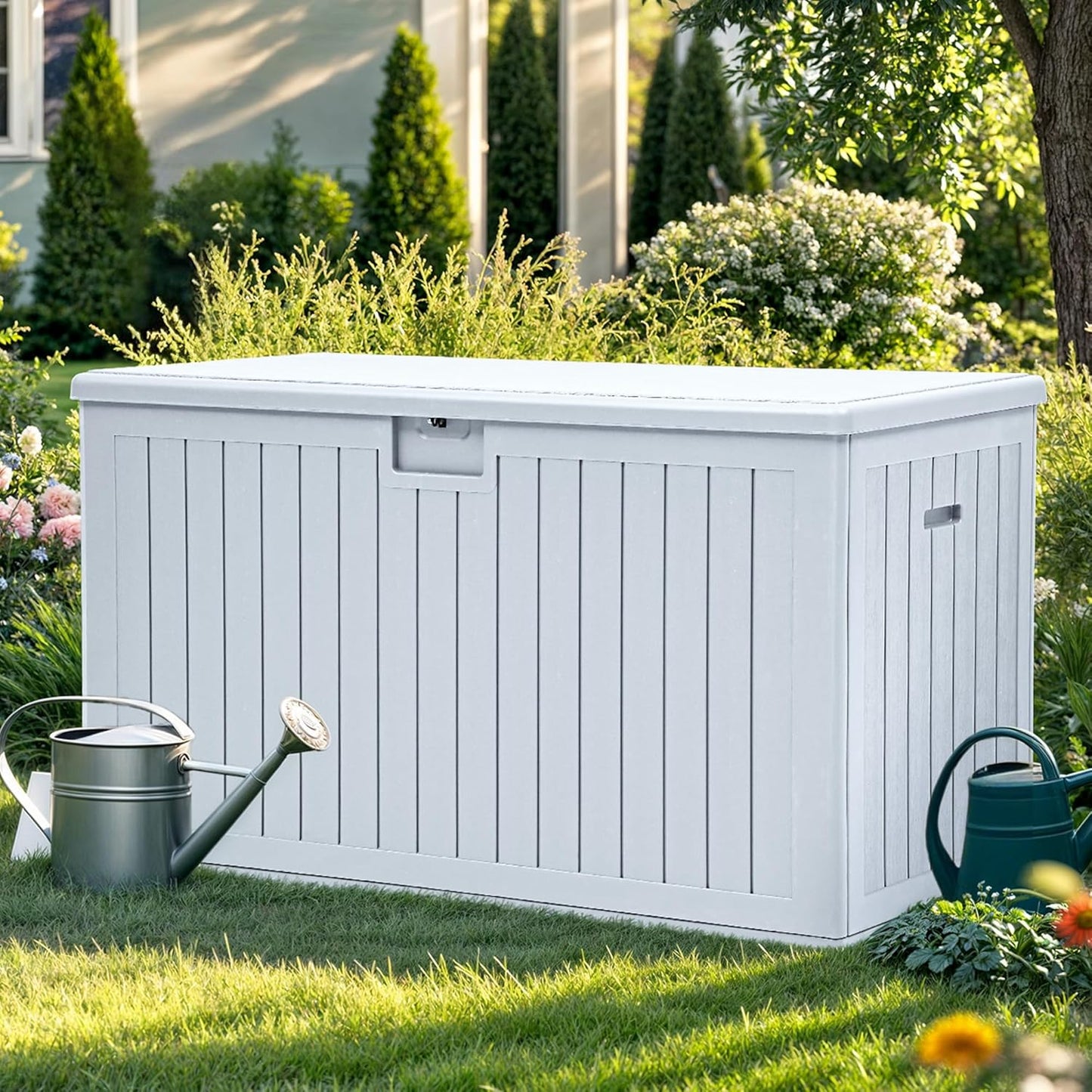 260 Gallon XXL Deck Box Outdoor Resin Lockable Water Resistant Storage Brown