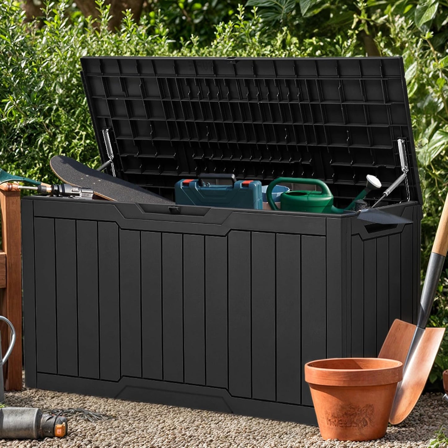 100 Gallon Resin Deck Box Weather Resistant Lockable Outdoor Storage Taupe