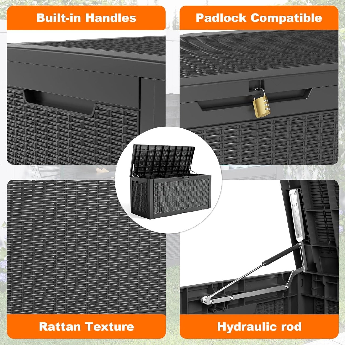 100 Gallon Resin Deck Box Lockable Waterproof Outdoor Storage Black