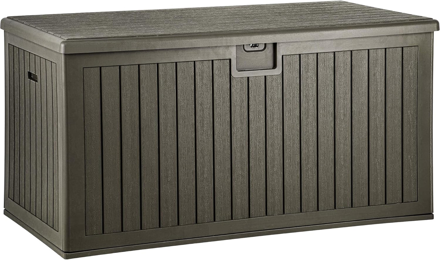 100 Gallon Resin Deck Box Weather Resistant Lockable Outdoor Storage Taupe