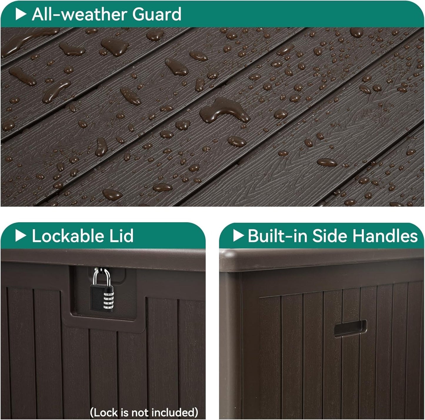 100 Gallon Resin Deck Box Weather Resistant Lockable Outdoor Storage Taupe